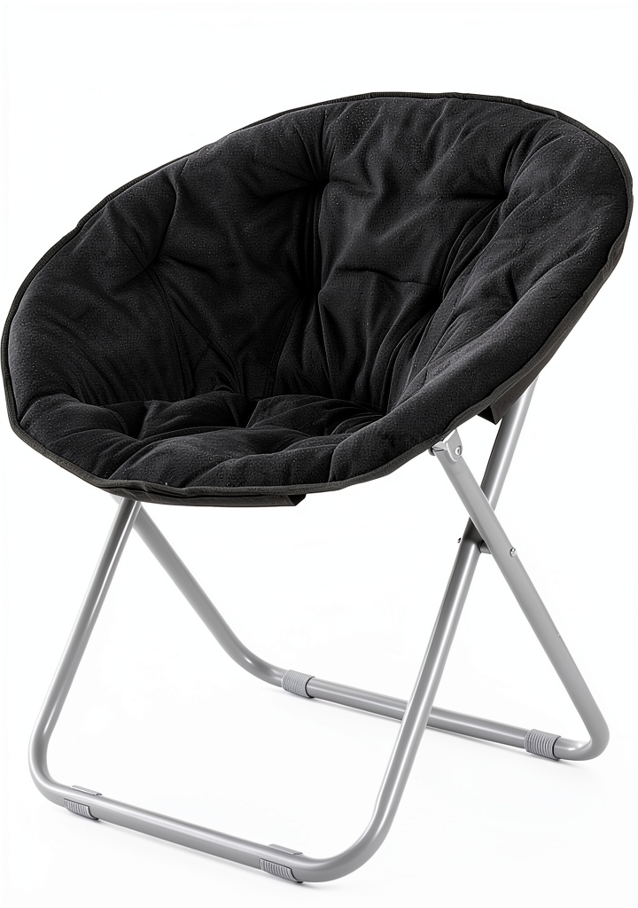 Saturnpower adult folding chair set up on a bedroom floor next to a nightstand