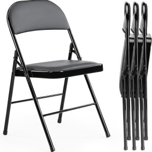 Sweetcrispy Folding Chair Black Leather Office Furniture-0