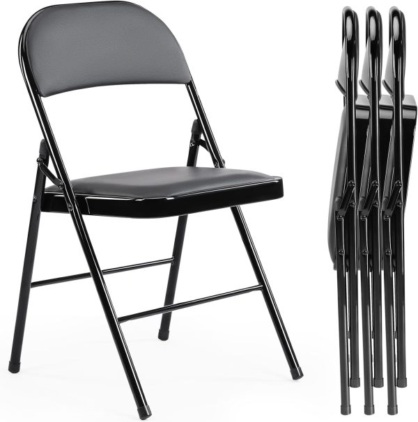 Sweetcrispy Folding Chair Black Leather Office Furniture-0