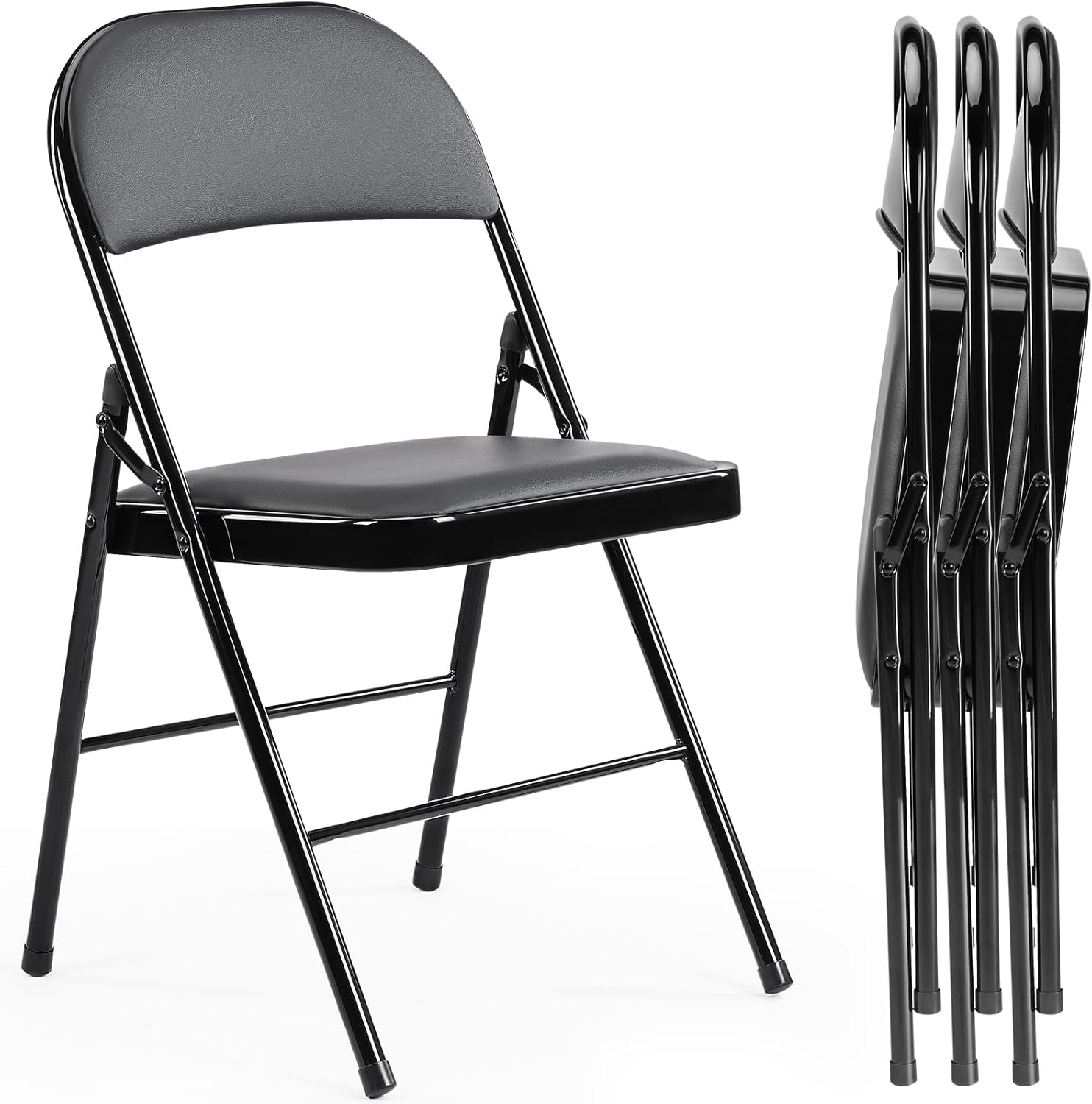 Installing Sweetcrispy Folding Chair Black Leather Office Furniture on a wooden desk