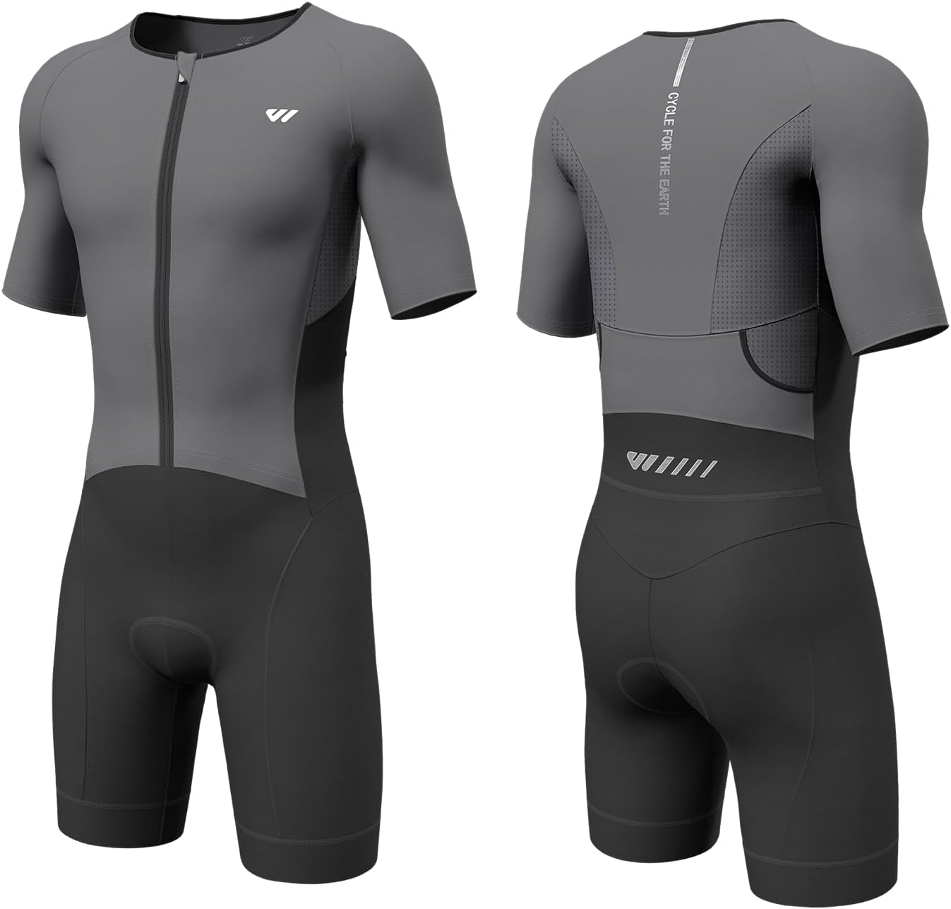 Athlete wearing Logas Men's Triathlon Suit Breathable Design during a transition, showing pocket and seat pad