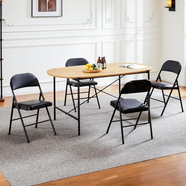 Sweetcrispy Folding Chair Black Leather Office Furniture-7