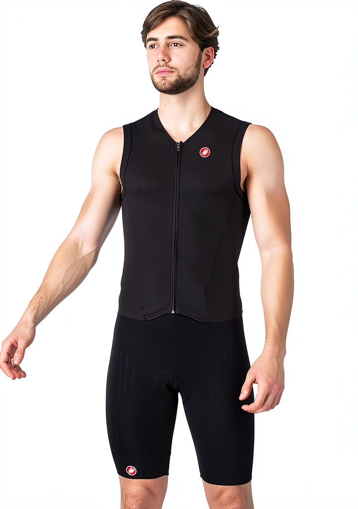 Athlete wearing Castelli triathlon skin suit during a race