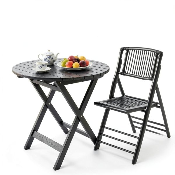 VINGLI bamboo folding chair rustic black-6