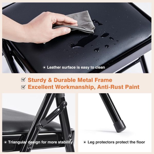 Sweetcrispy Folding Chair Black Leather Office Furniture-4