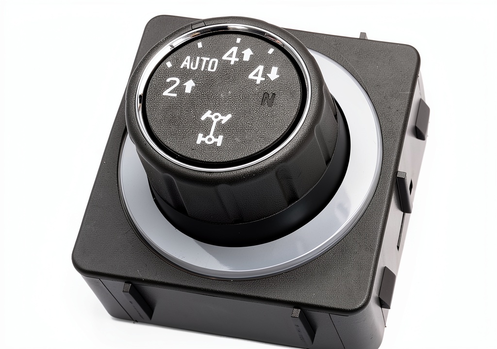 Close‑up of YUANCHINB 4WD selector switch installed in a Silverado transfer case, showing the plug‑in connector and plastic blade contacts
