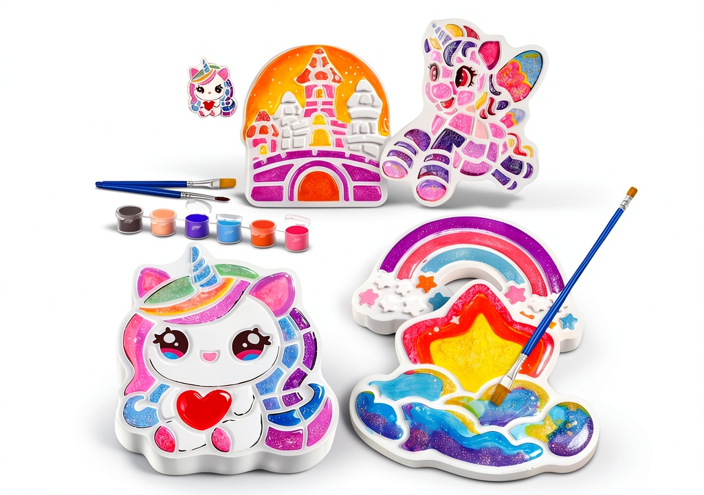 Installing Gadetouq Unicorn Stepping Stone Kit for Kids on a wooden table during unboxing