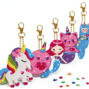 BANBBUR Diamond Art Keychain Kit 5 Pack Colorful Double Sided Kids-0