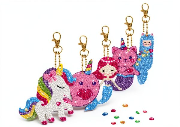 BANBBUR Diamond Art Keychain Kit 5 Pack Colorful Double Sided Kids-0