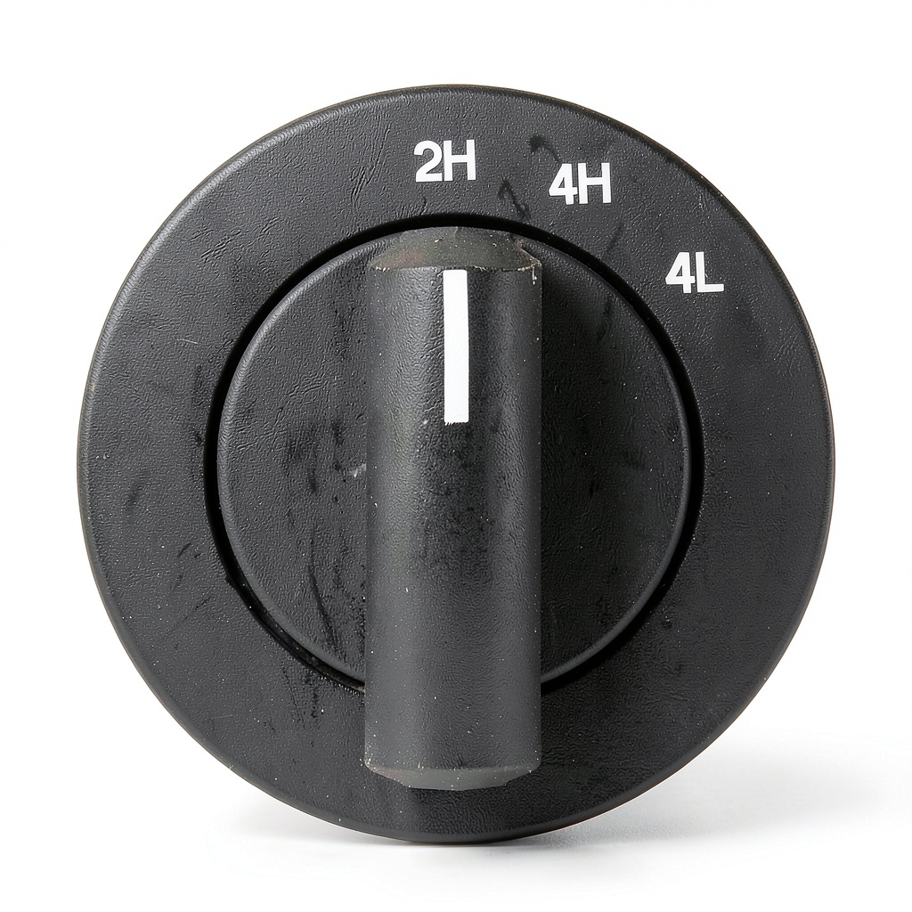 Close‑up of Lin Cin Yin 4WD pushbutton switch installed in a Ford F150 dashboard