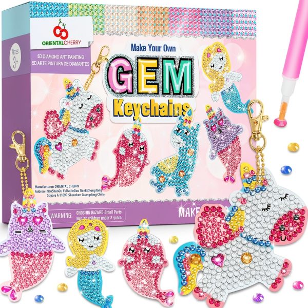 ORIENTAL CHERRY 5D Diamond Art Keychain Kit Multicolor Kids Craft Set-6