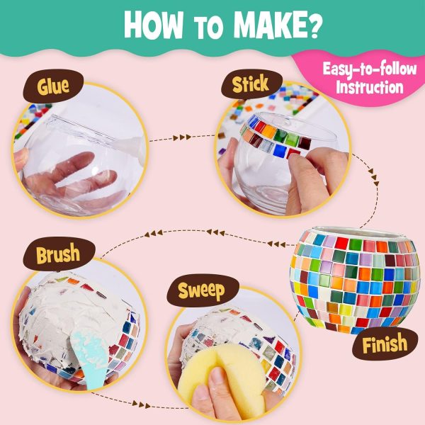 Mosaic Candle Holder Kit ONE TO FOUR DIY Craft Glass Mosaic Design-3